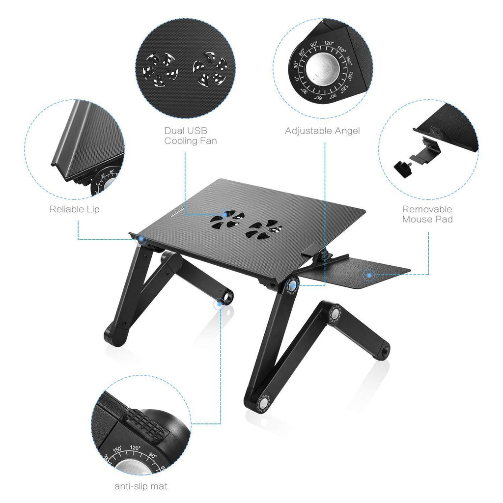 Folding Laptop Desk with Dual Cooling Fans and Stable Design