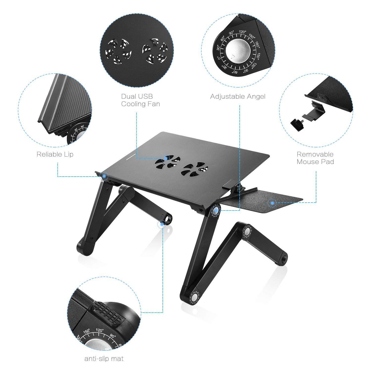 Folding Laptop Desk with Dual Cooling Fans and Stable Design